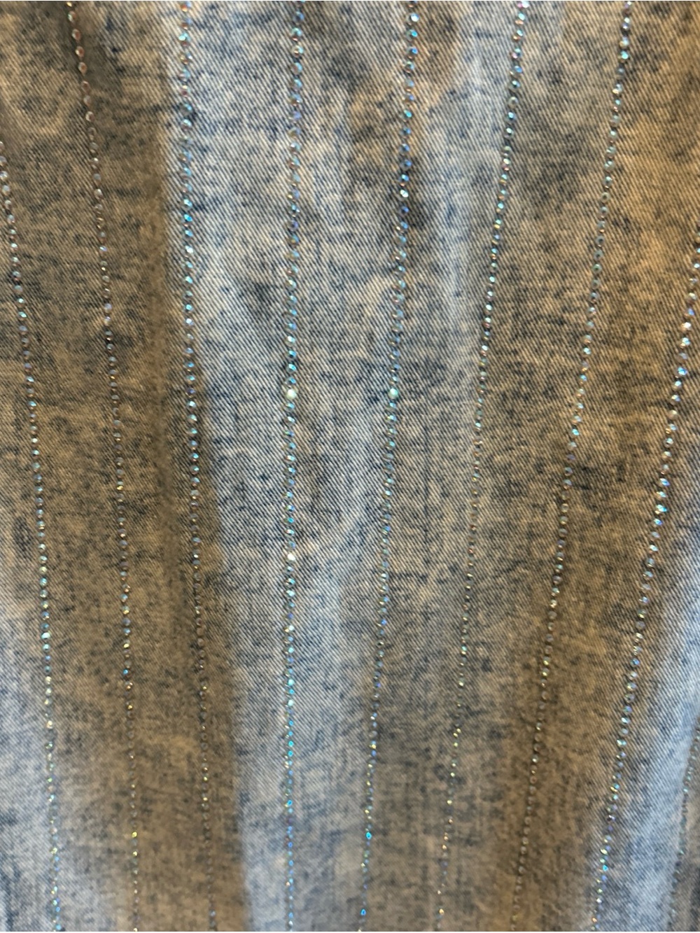 Veveret Acid Wash Rhinestone Denim Jacket Womens Large Blue Cropped Raw Hem - Picture 9 of 11
